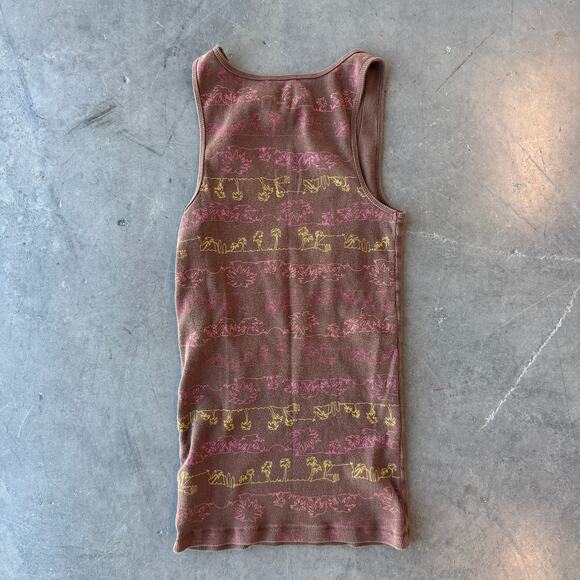 Vintage Y2k Palm Tree Arizona Brown Multicolor Pink Ribbed Knit Racerback Tank M - Picture 2 of 5